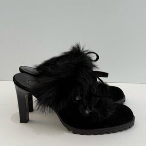 Coach Kristy Black Suede and Fur Heeled Mules -7.5